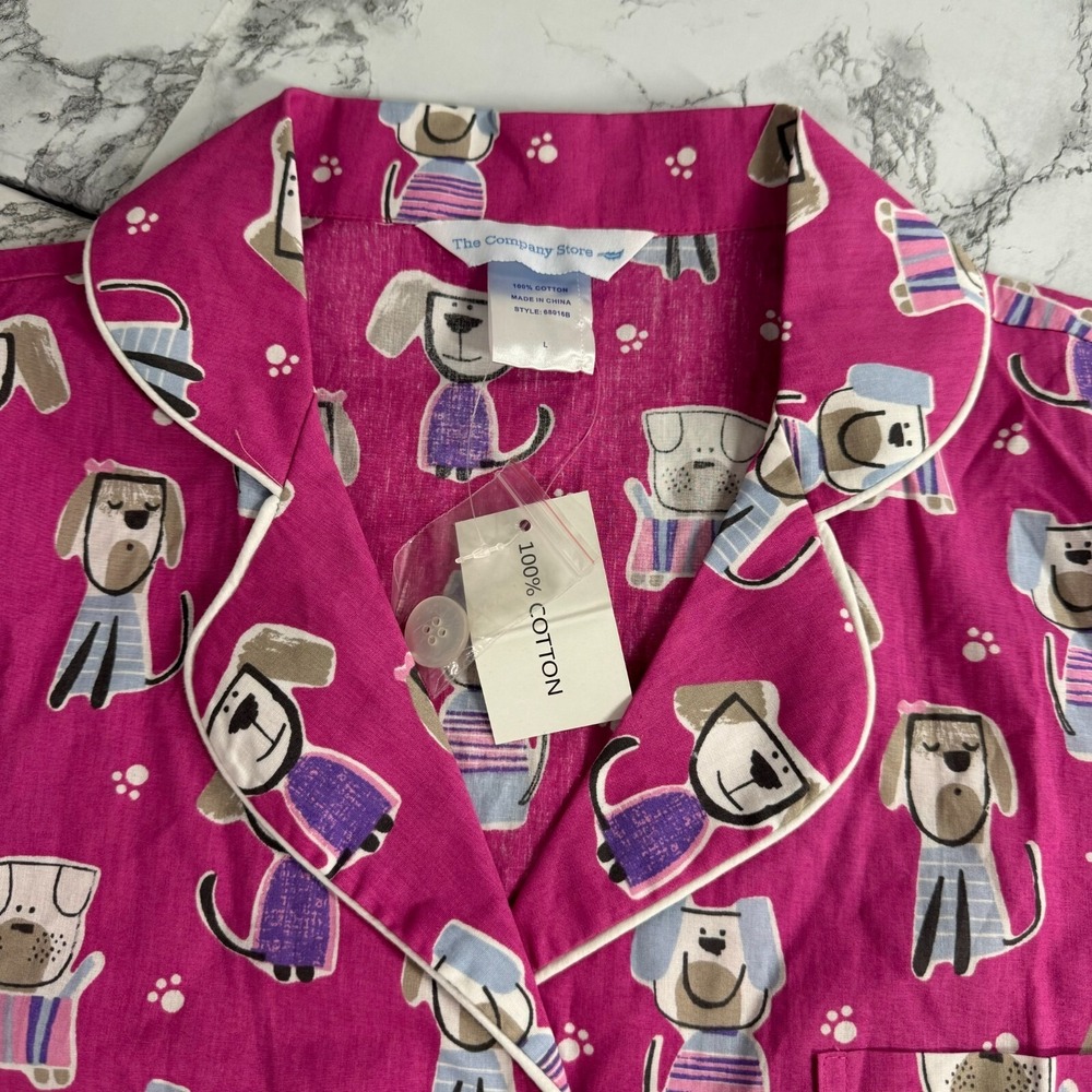 New The Company Store Pajama Top Pink Dog Print Short Sleeve Sleep Lounge Size L - Picture 7 of 10